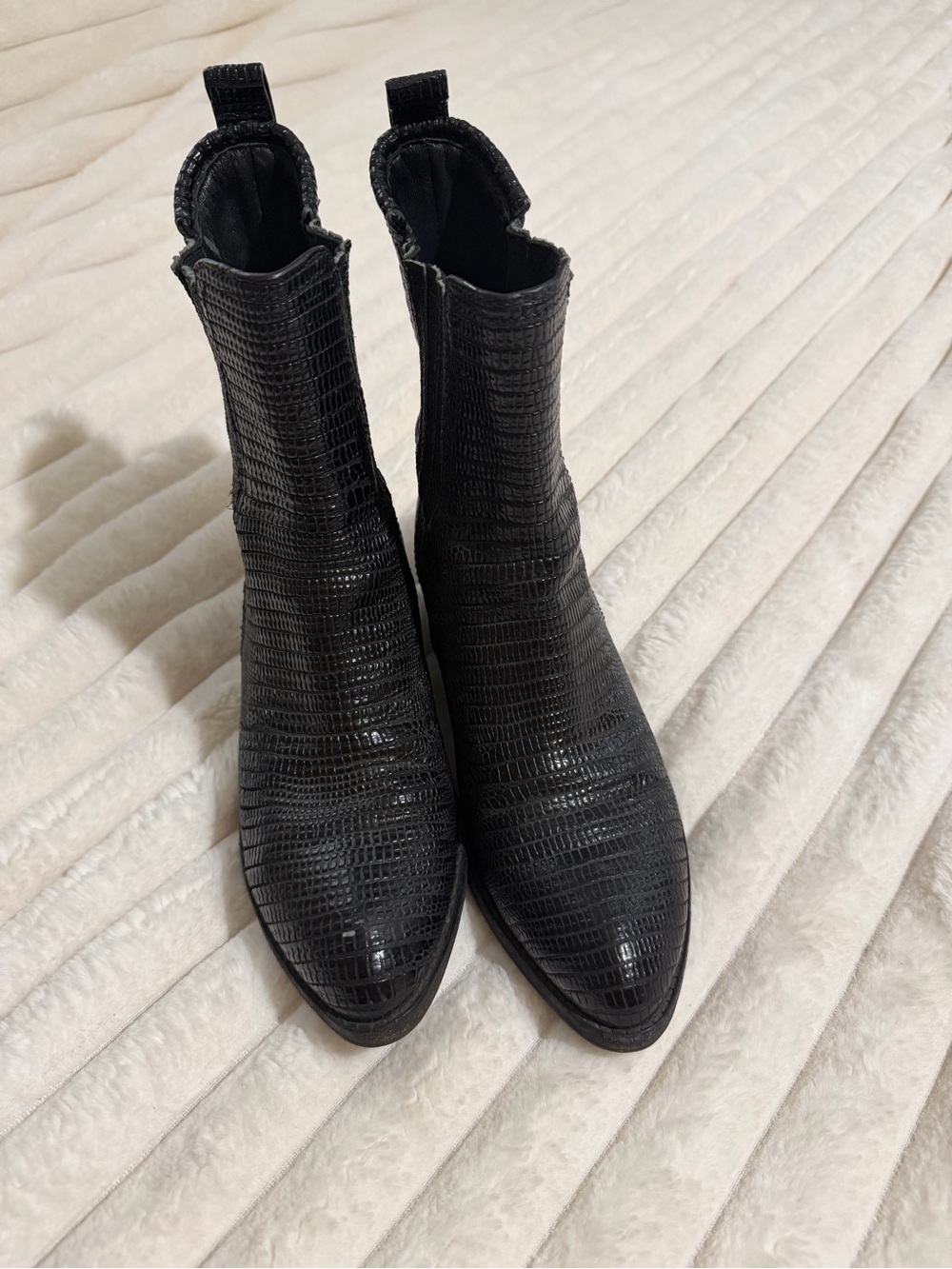 Alexander Wang Black Lizard-Embossed Pointed Ankle Boots
